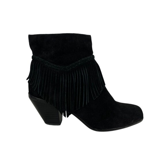 Gianni Bini Fringed Black Suede Ankle Booties Size 6.5 Western Boho Cowgirl - Picture 5 of 11